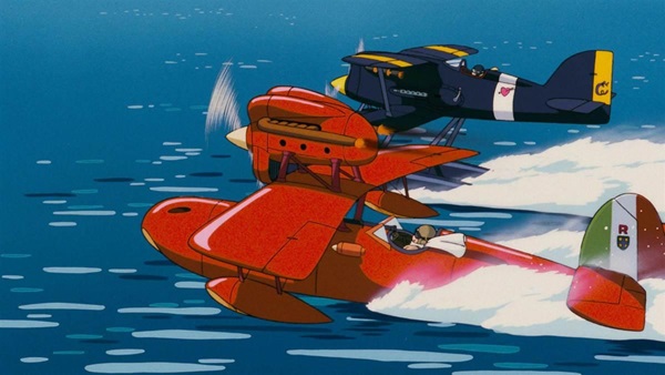 In Porco Rosso, a World War I ex-fighter ace is transformed into an anthropomorphic pig who flies a red seaplane. Photo courtesy of Studio Ghibli
